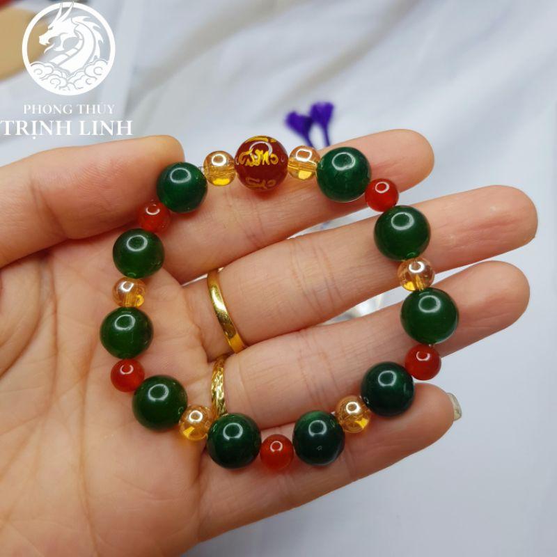 VÒNG CHUỖI XANH LÁ VÀ VÀNG THIẾT KẾ KHẮC CHÚ