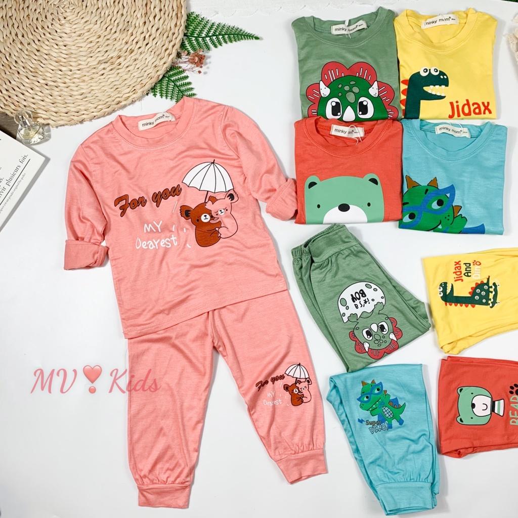 Bộ Quần Áo Bé Gái, Bé Trai Minky Mom Vải Thun Lạnh Động Vật Dễ Thương Dài Tay Cho Bé (MKDTL01)