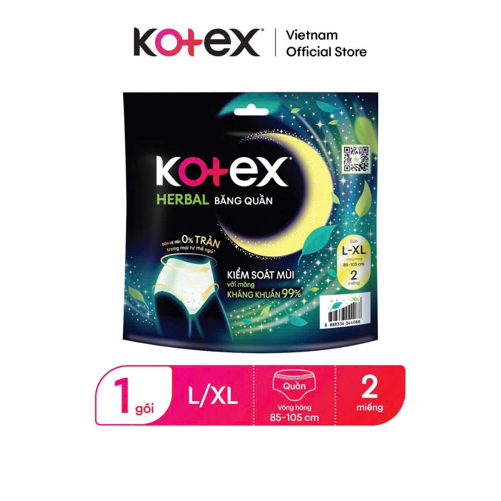 Combo 4 gói Băng vệ sinh Quần Kotex mẫu mới thảo dược herbal có 2 size M/L và L/XL 2 miếng