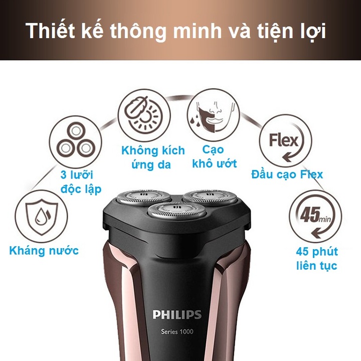 Máy cạo râu khô và ướt cao cấp Philips S1060 Công nghệ Aquatec cạo khô và ướt - Hàng nhập khẩu