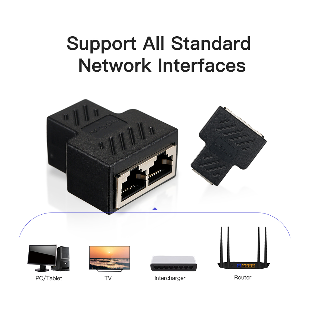 Đầu Nối Chuyển Đổi LAN Ethernet RJ45 1 Đến 2 Cổng Female Cho Cat 5 / Cat 6 / Cat 7