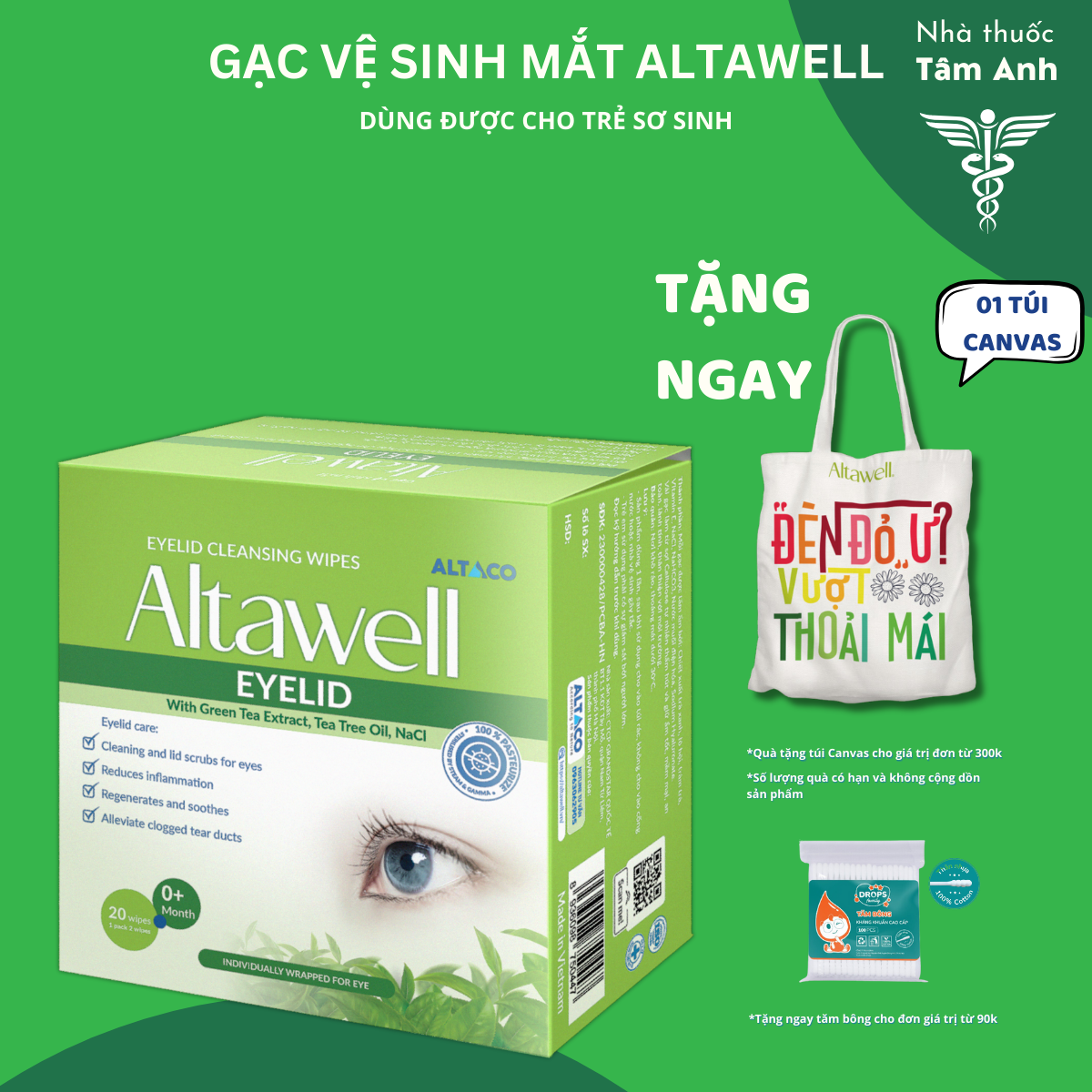 Gạc mắt Altawell lau mắt, vệ sinh - Altawell Eyelid Cleansing Wipes