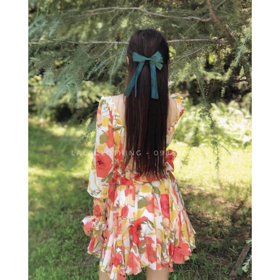 Set áo hoa tay dài chân váy xoè LalaClothing