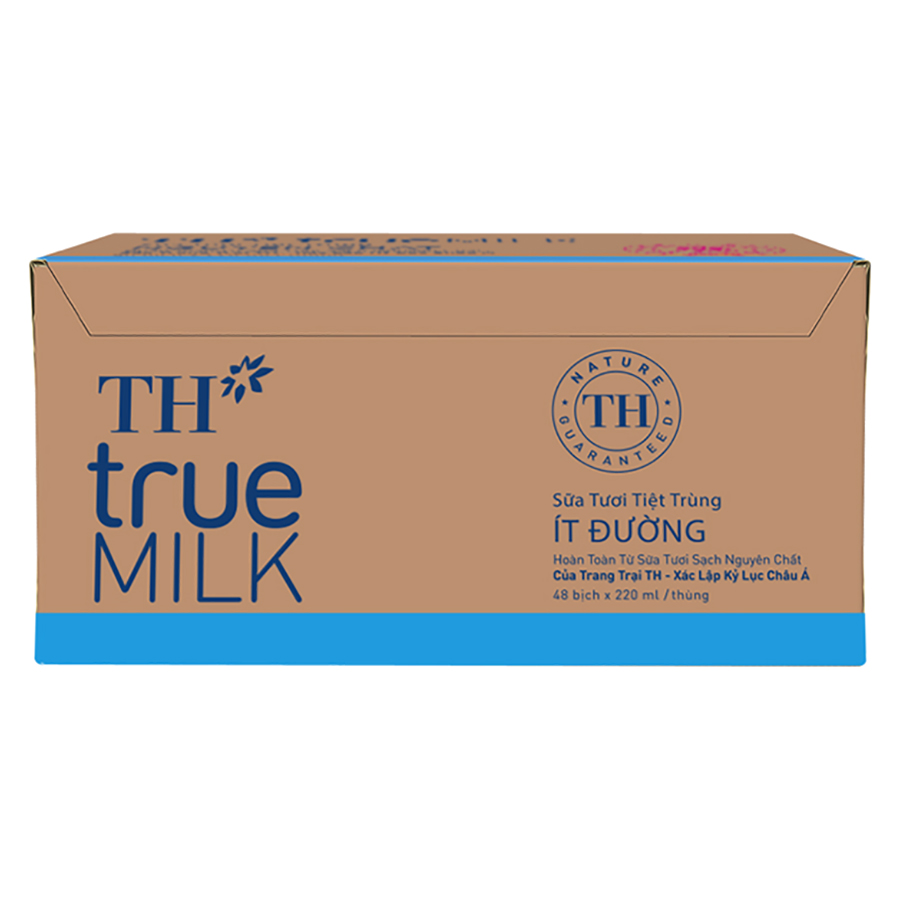 Thùng Sữa Tươi Tiệt Trùng Ít Đường TH True Milk (220ml x 48 Bịch)