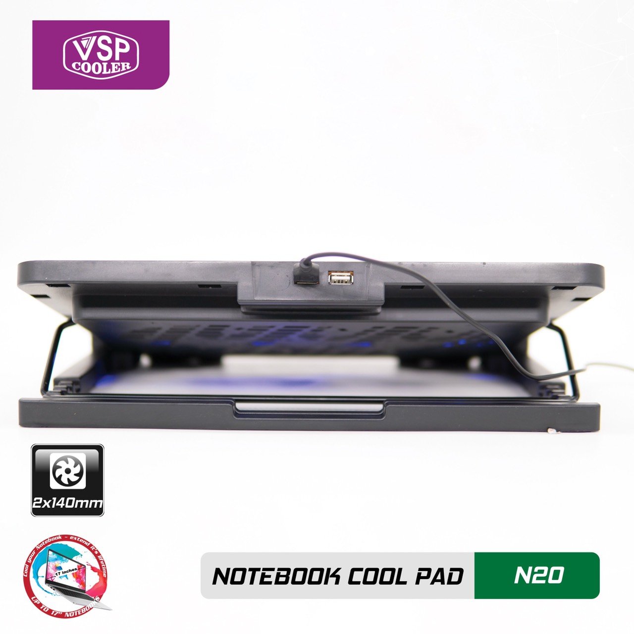 ĐẾ TẢN NHIỆT VSP COOLER N20 (2*Fan 14cm) - giao ngẫu nhiên - 1984 - hàng nhập khẩu