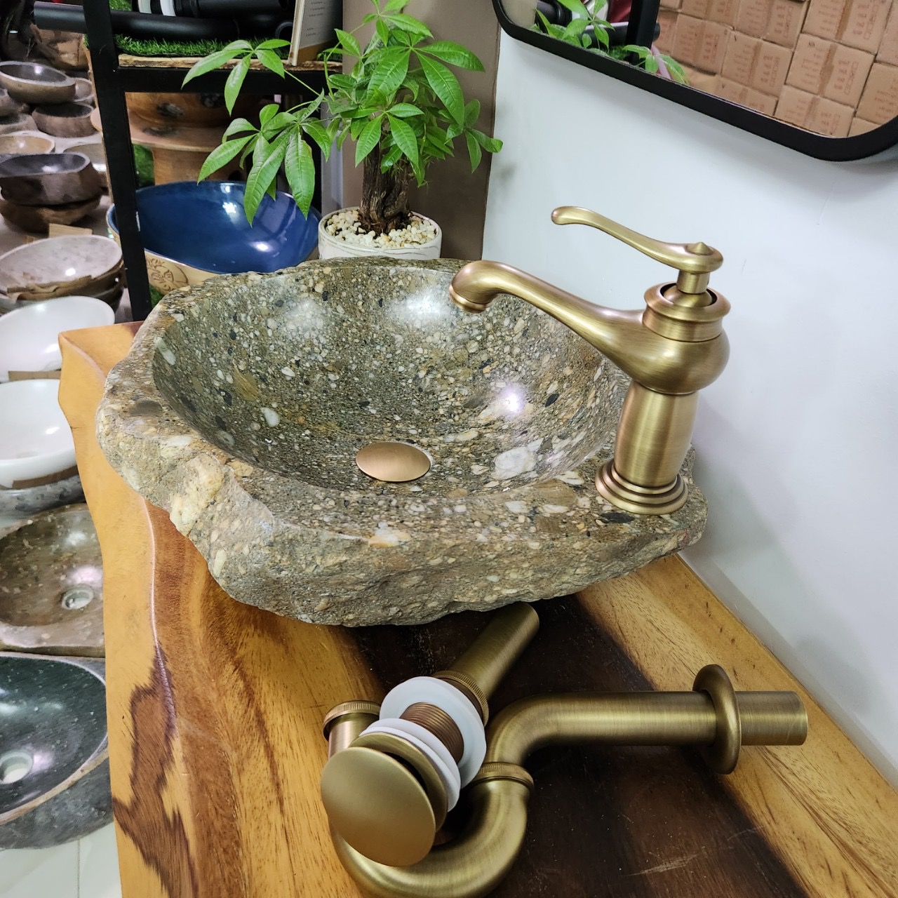 Lavabo đá cuội / chậu rửa mặt đá cuội