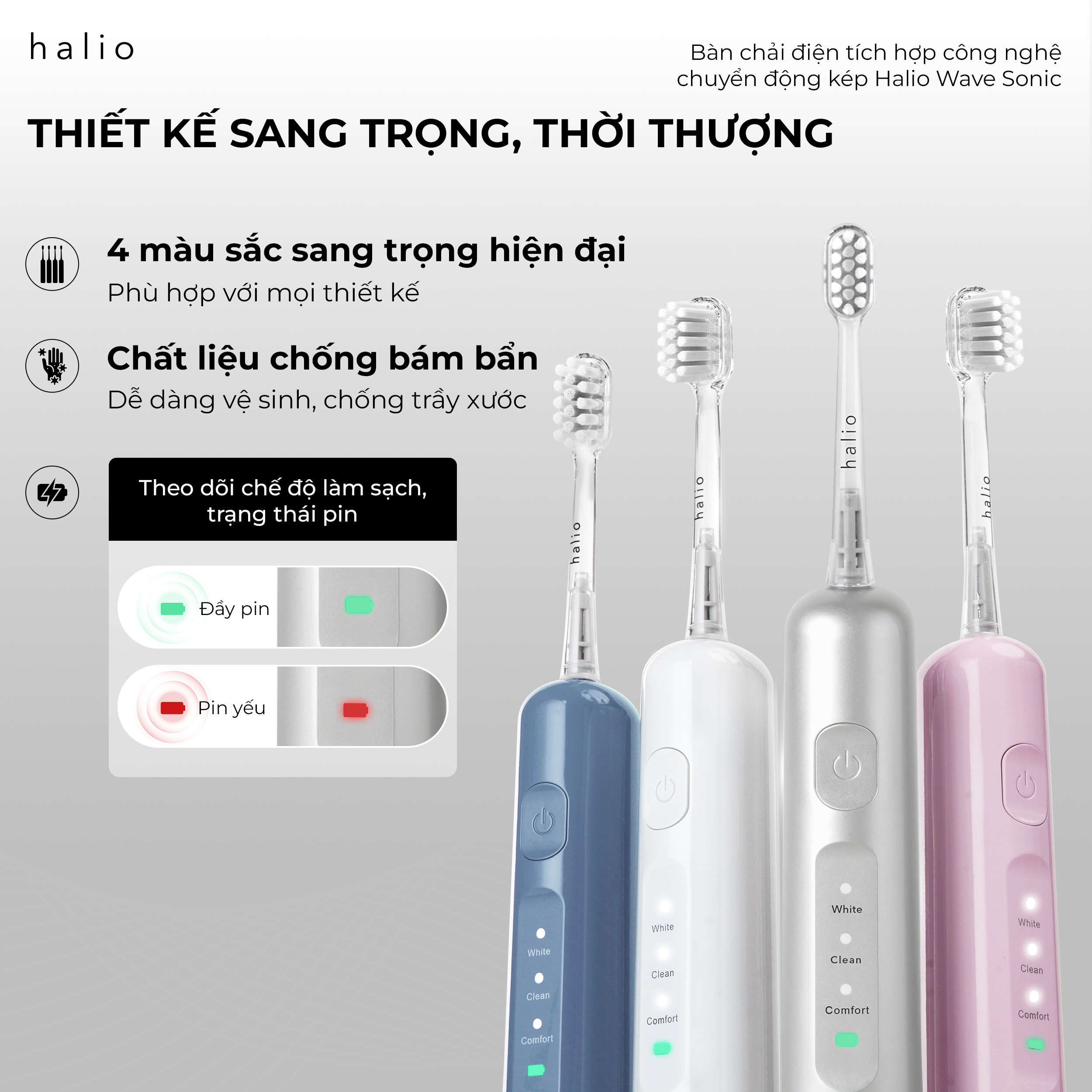 Bàn Chải Điện Tích Hợp Công Nghệ Chuyển Động Kép Halio Wave Sonic Electric Toothbrush