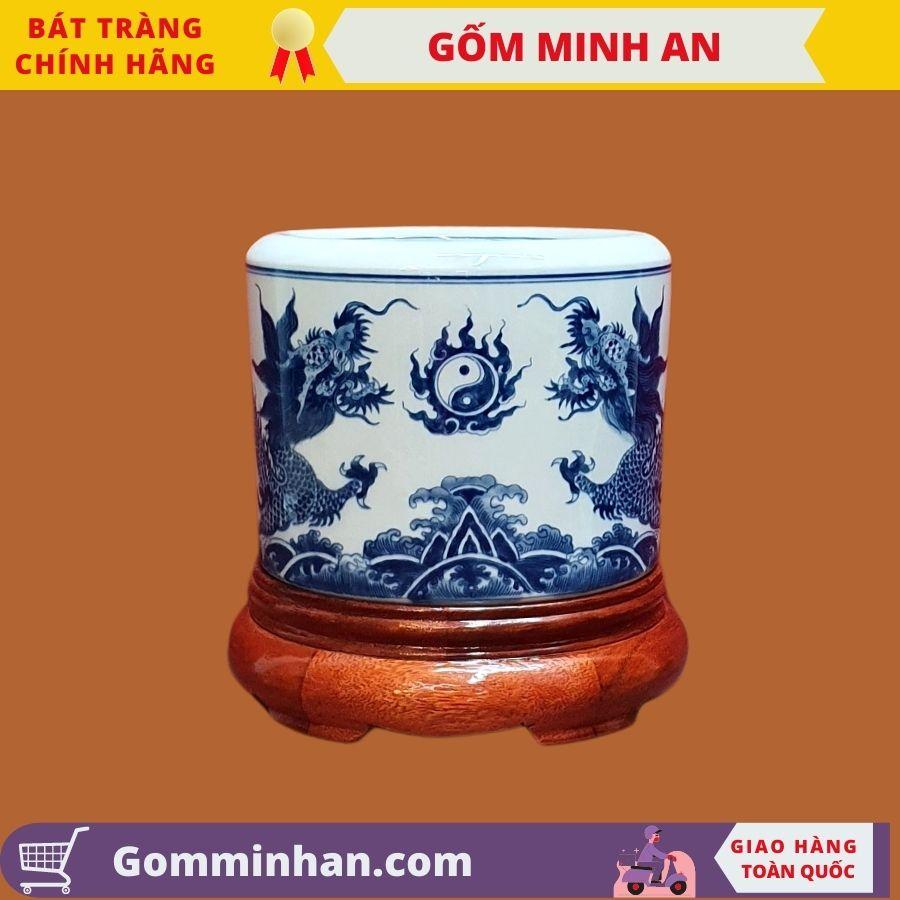 Bát Hương Thờ Cao Cấp Vẽ Rồng Men Ngọc Men Xanh Cổ- Gốm Sứ Bát Bát Tràng- Gốm Minh An