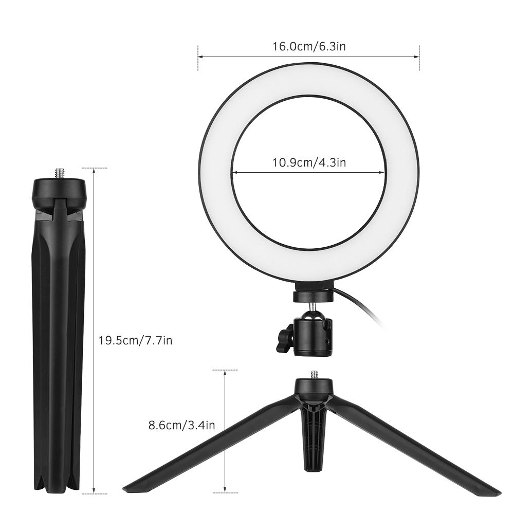 Đèn LED vòng để bàn 6 inch 3200K-5500K Đèn máy ảnh mini có thể thay đổi độ sáng