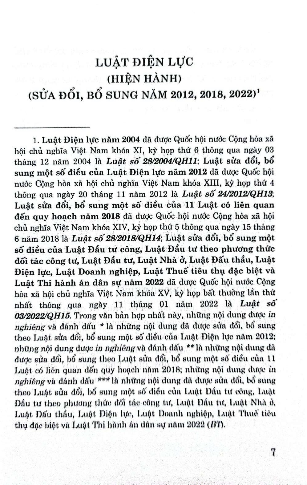 Luật điện lực (hiện hành) (sửa đổi, bổ sung năm 2012, 2018, 2022)