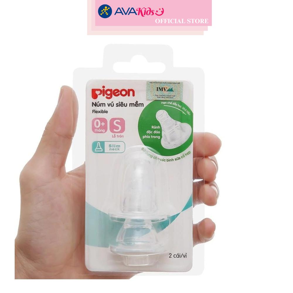 Bộ 2 núm ti Pigeon siêu mềm cổ hẹp size S (0 - 3 tháng)