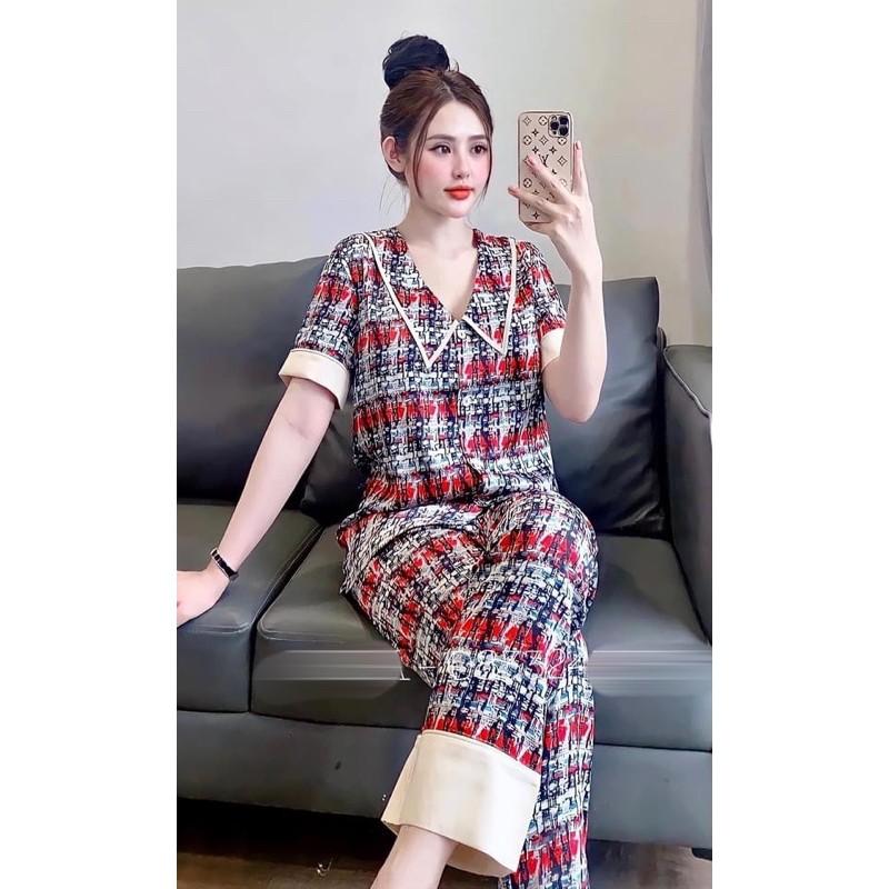PIJAMA CỘC DÀI HOẠ TIẾT DẠ CAO CẤP