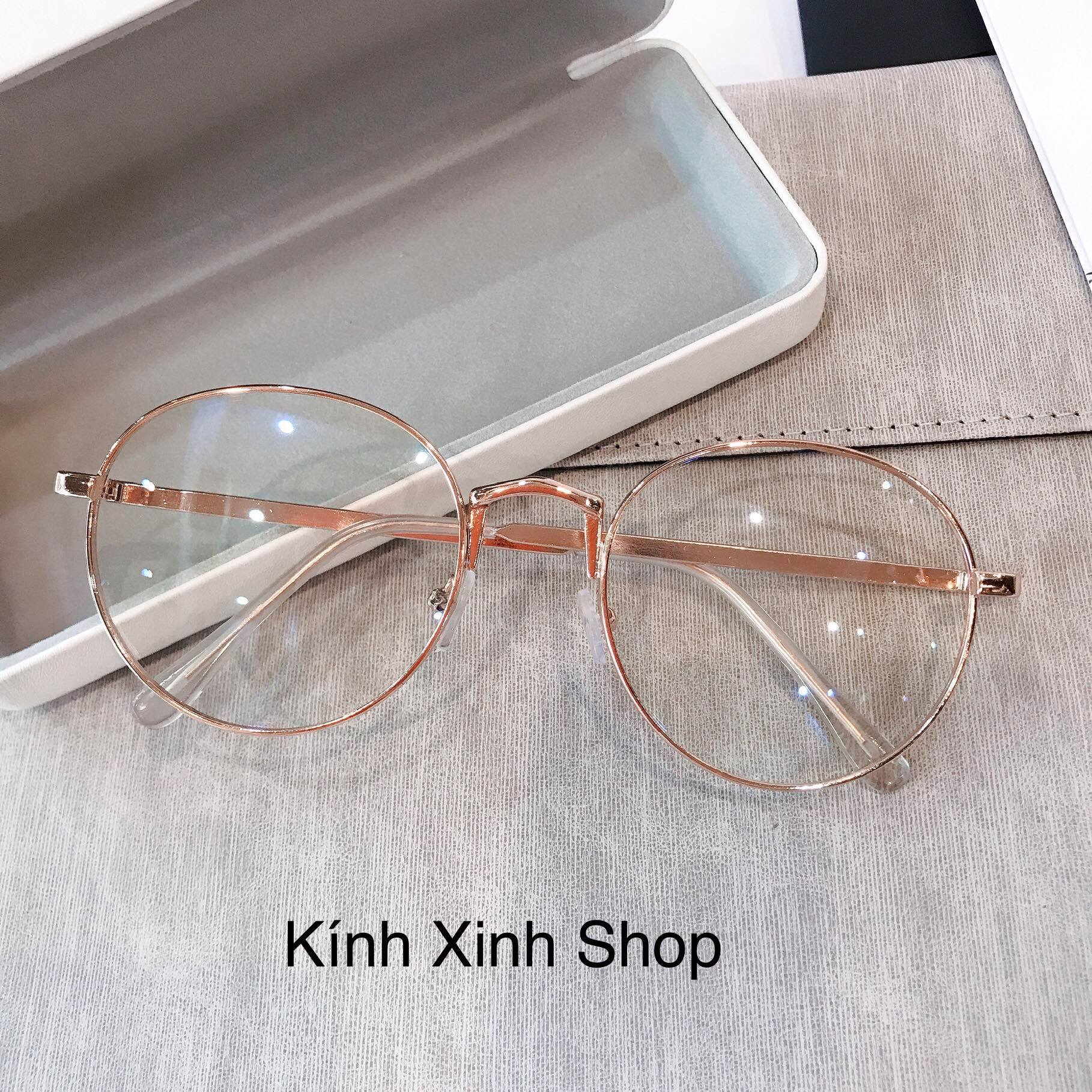 Kính Mắt Chống Ánh Sáng Xanh Mắt Tròn Unisex Đơn Giản Gọng Kim Loại Chắc Chắn