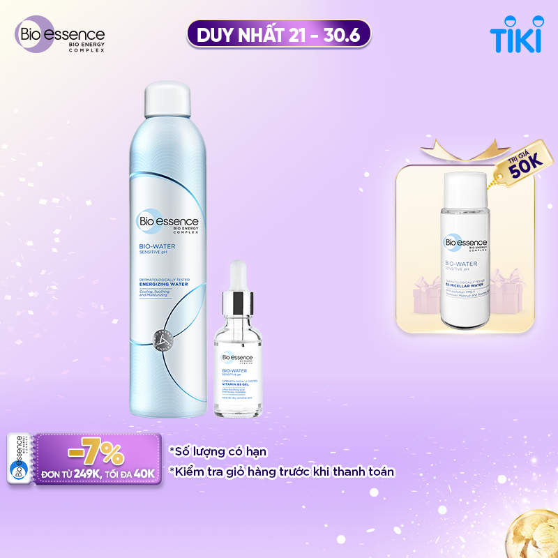 Combo Xịt khoáng cấp ẩm Bio-essence 300ml &amp; Tinh chất cấp ẩm và phục hồi Bio-essence Bio water vitamin gel B5 30ml