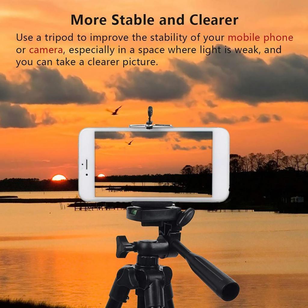 Tripod Camera With Bluetooth Remote Phone Holder Mount Stand Universal-Black