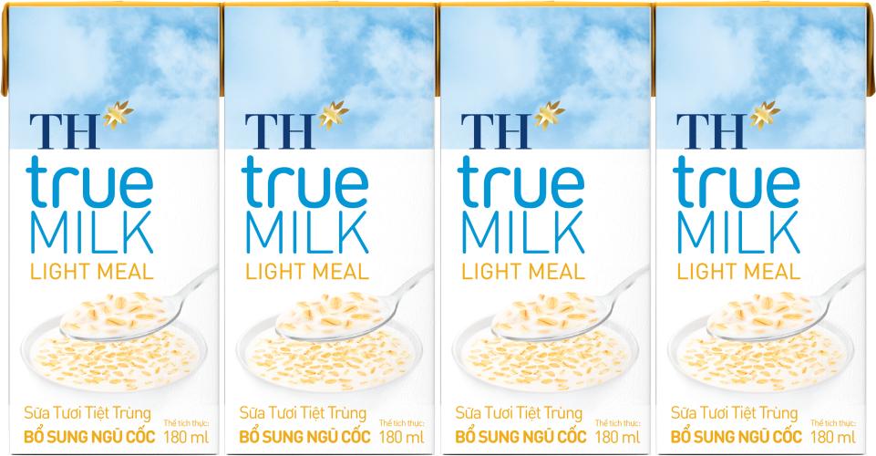 Combo 4 lốc sữa tươi tiệt trùng bổ sung ngũ cốc dạng hạt TH true MILK LIGHT MEAL 180ml