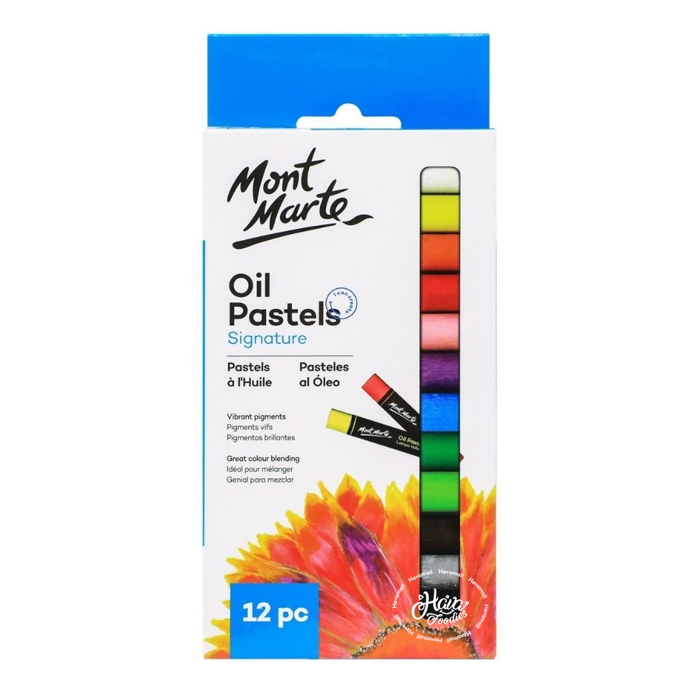 Tặng Kèm Hướng Dẫn - Bộ Bút Sáp Dầu Cao Cấp Mont Marte 12 Màu – Oil Pastels Signature