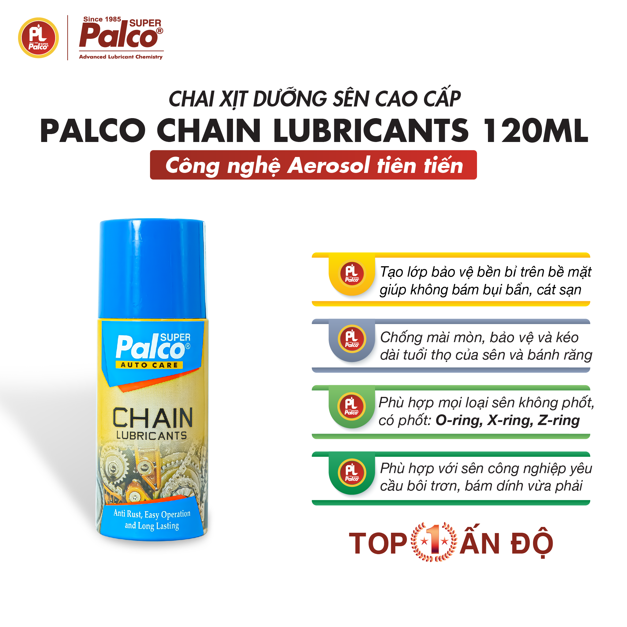 Xịt dưỡng sên xe máy cao cấp PALCO Chain Lubricants, công nghệ Aerosol tiên tiến - Nhập khẩu Ấn Độ