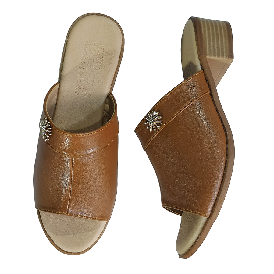 Dép Nữ Quai Ngang Cao Gót HÀ NAM Da Bò Thời Trang Cao Cấp 3cm DNU2174