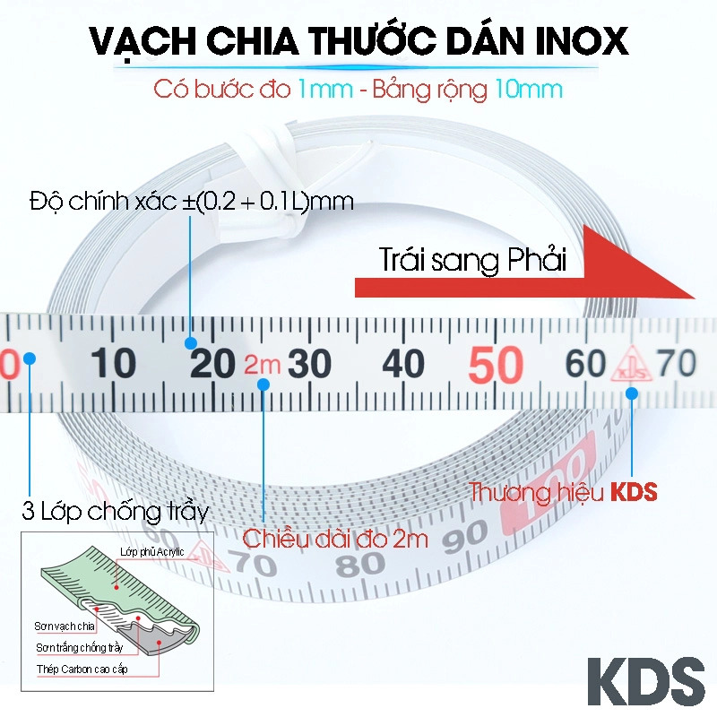 Thước dán inox Nhật Bản KDS 2m