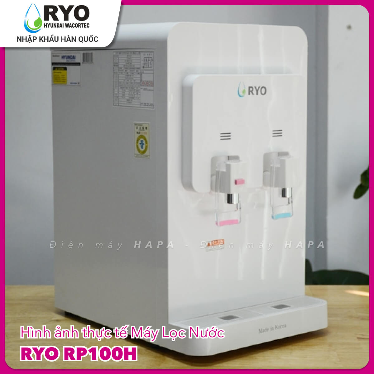 Máy Lọc Nước Nóng Lạnh Để Bàn RYO Hyundai PGP1000 Cao Cấp, Công Nghệ UF 4 Cấp Lọc - Nhập Khẩu Hàn Quốc, Hàng Chính Hãng