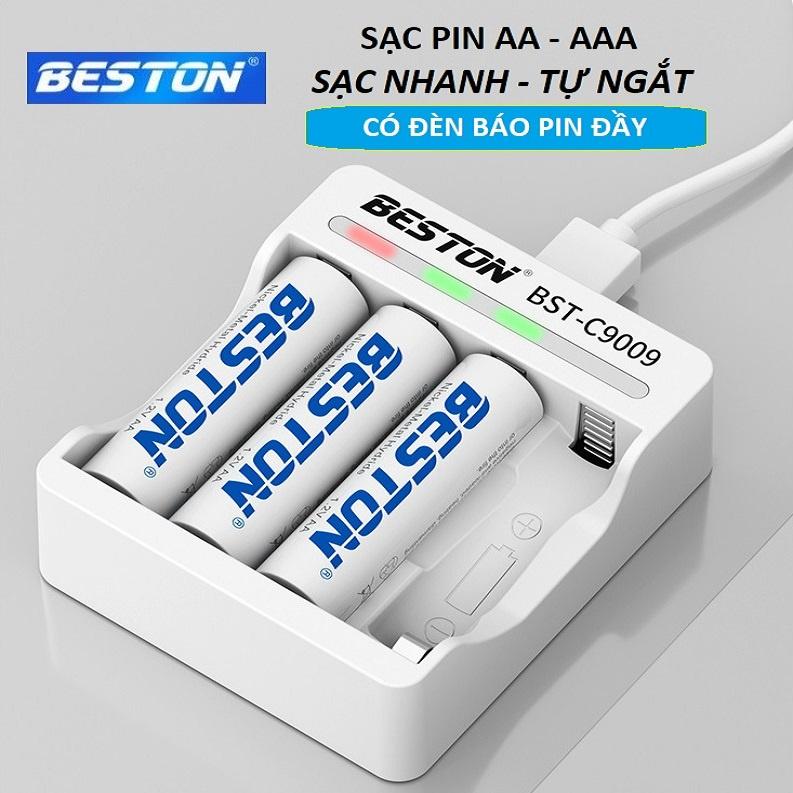 Bộ Sạc Pin AA, AAA Beston C9009 Tự ngắt khi đầy Sạc Nhanh Có Đèn báo đầy độc lập từng pin, pin sạc chính hãng