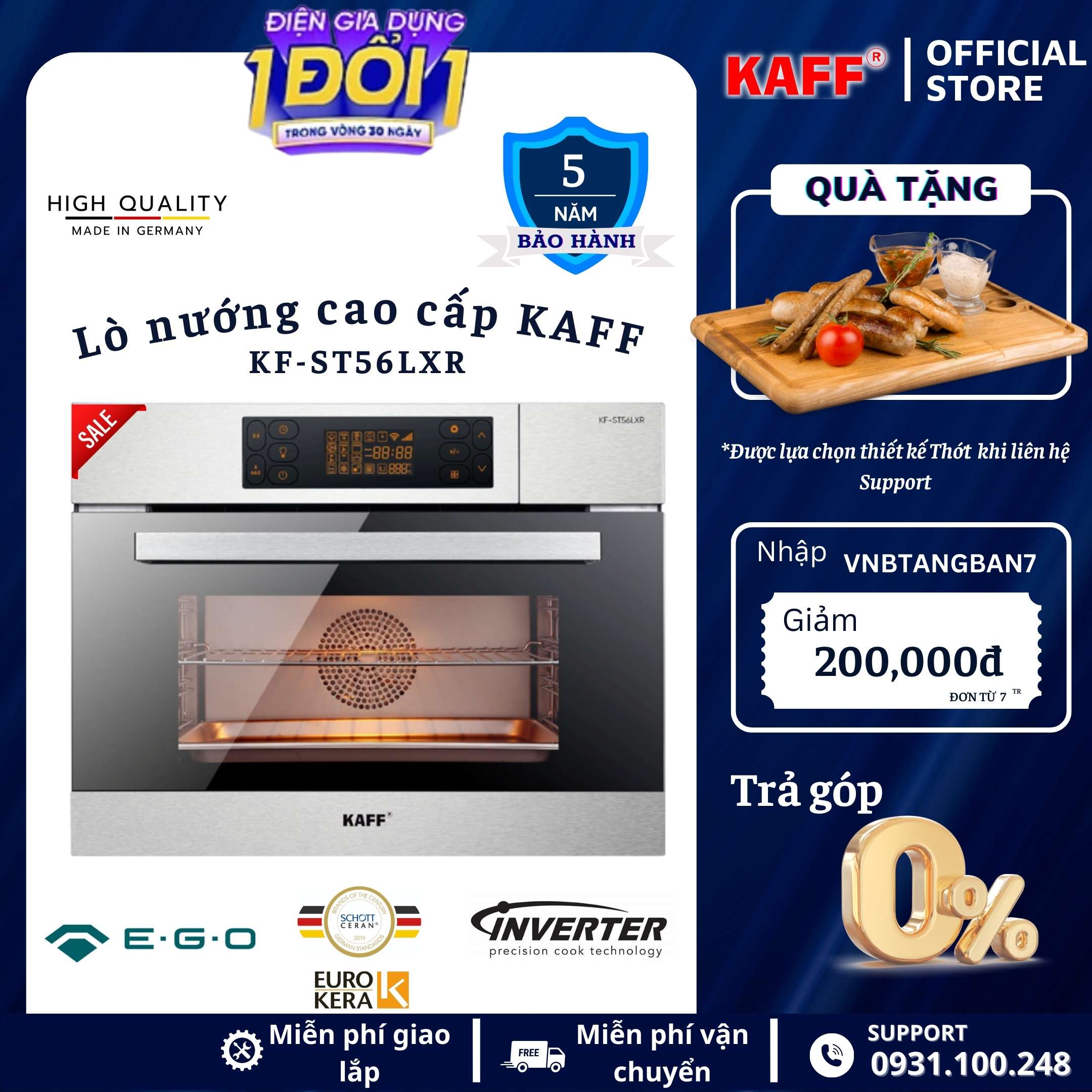Lò hấp kết hợp nướng dung tích 56L KAFF KF-ST56LXR - Hàng chính hãng