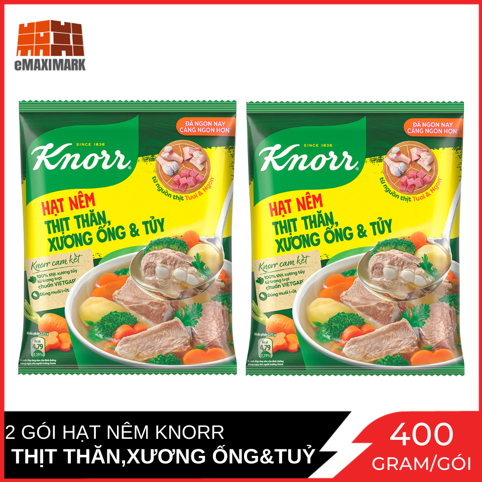 Combo 2 Gói Hạt Nêm Knorr Từ Thịt Thăn, Xương Ống Và Tủy Bổ Sung Vitamin A 400 Gram / Gói