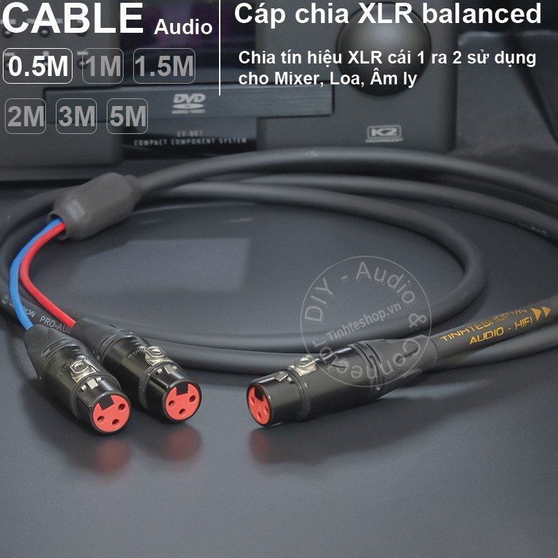Cáp chia 1 đầu XLR canon cái ra 2 đầu XLR cái DIY - XLR female to 2 XLR female splitter cable