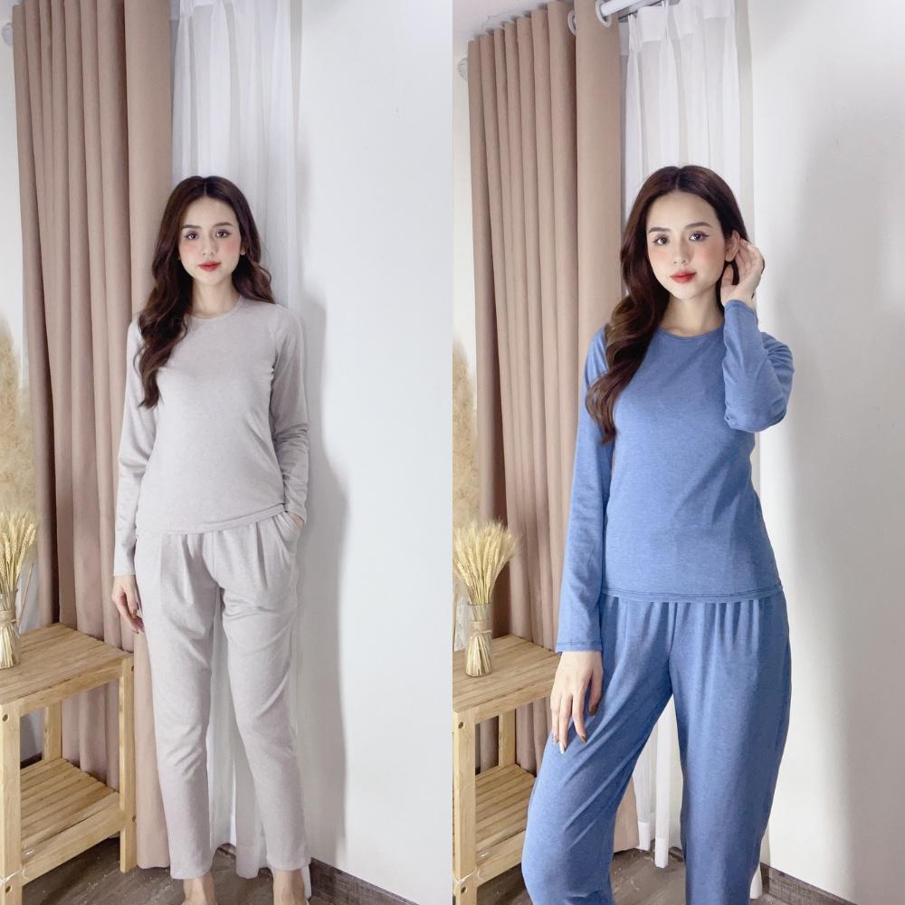 Bộ mặc nhà tay dài nữ thu đông Cotton chất len cao cấp, giá rẻ có đủ size Từ S đến xxl