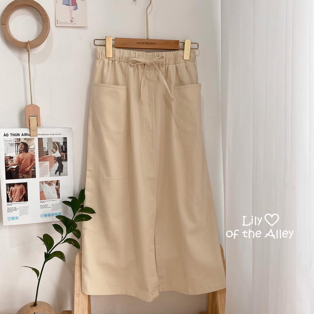 Chân váy kaki xẻ trước