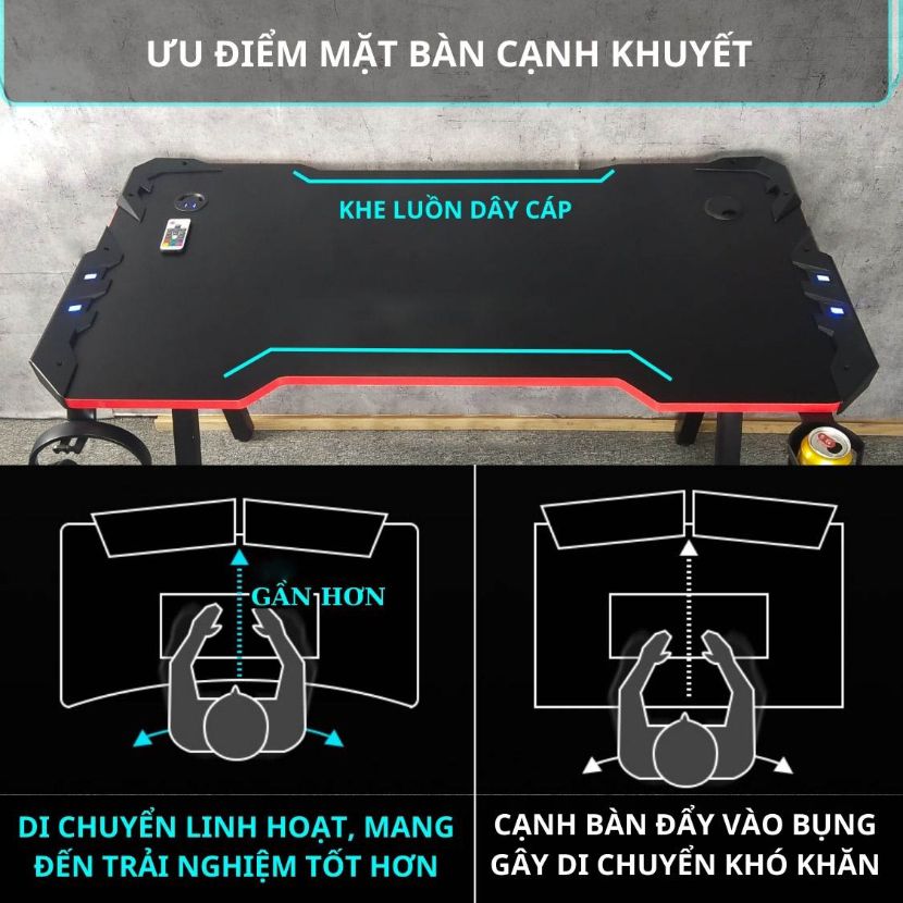 Bàn Máy Tính Chữ Z Gaming Fufutech Có Cắm Sạc USB Nhiều Cổng, Giáp Led 7 Màu Tuỳ Chỉnh, Giá Treo Tai Nghe, Khay Đựng Cốc Dùng Để Máy Tính, Laptop, Làm Việc, Livestreams