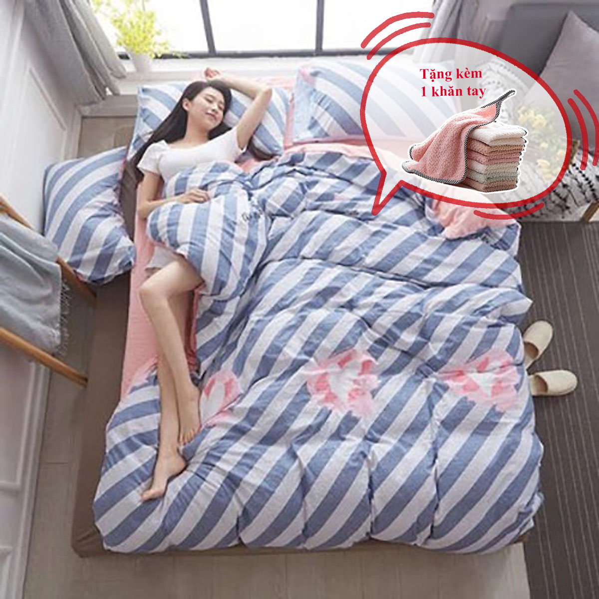 Chăn Ga Gối Nệm Bộ Vỏ Chăn Ga Gối Cotton Đũi Tici Pastel Cao Cấp A 1 Ga, 2 Vỏ Nằm, 1 Vỏ Chăn - Mẫu Mã Đa Dạng, Màu Sắc Tươi Sáng Hàng Loại 1 - Hoa Sọc - 1M8 X 2M