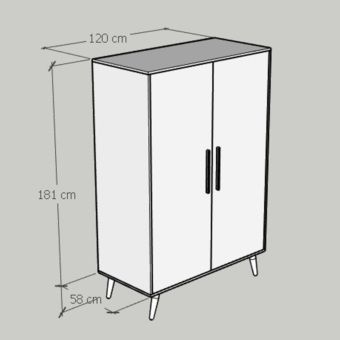 [Happy Home Furniture] OSRI, Tủ quần áo 2 cửa mở - chân gỗ chéo ,  120cm x 58cm x 180cm ( DxRxC), TCM_012