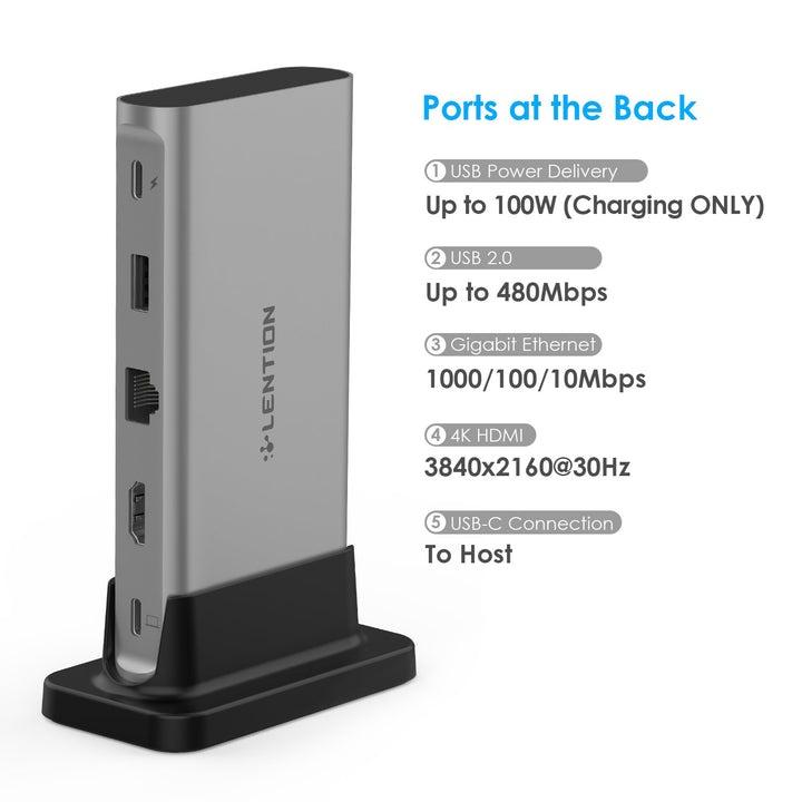 Bộ chuyển đổi USB C 9 trong 1 LENTION D53 Hàng chính hãng - HDMI 4K, GE, Aux, USB 3.0, USB 2.0