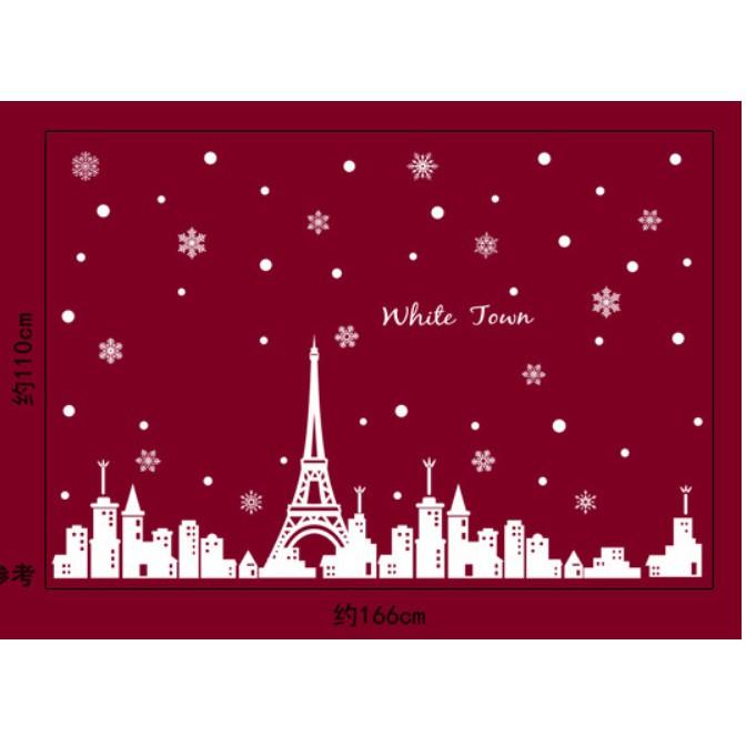 Decal trang trí noel thành phố trắng 02