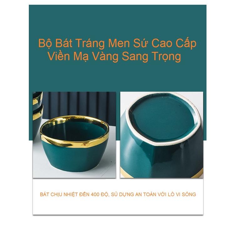 Bộ Bát Gốm Sứ Cao Cấp Tặng Kèm Bộ Đũa Khảm Vàng Cao Cấp