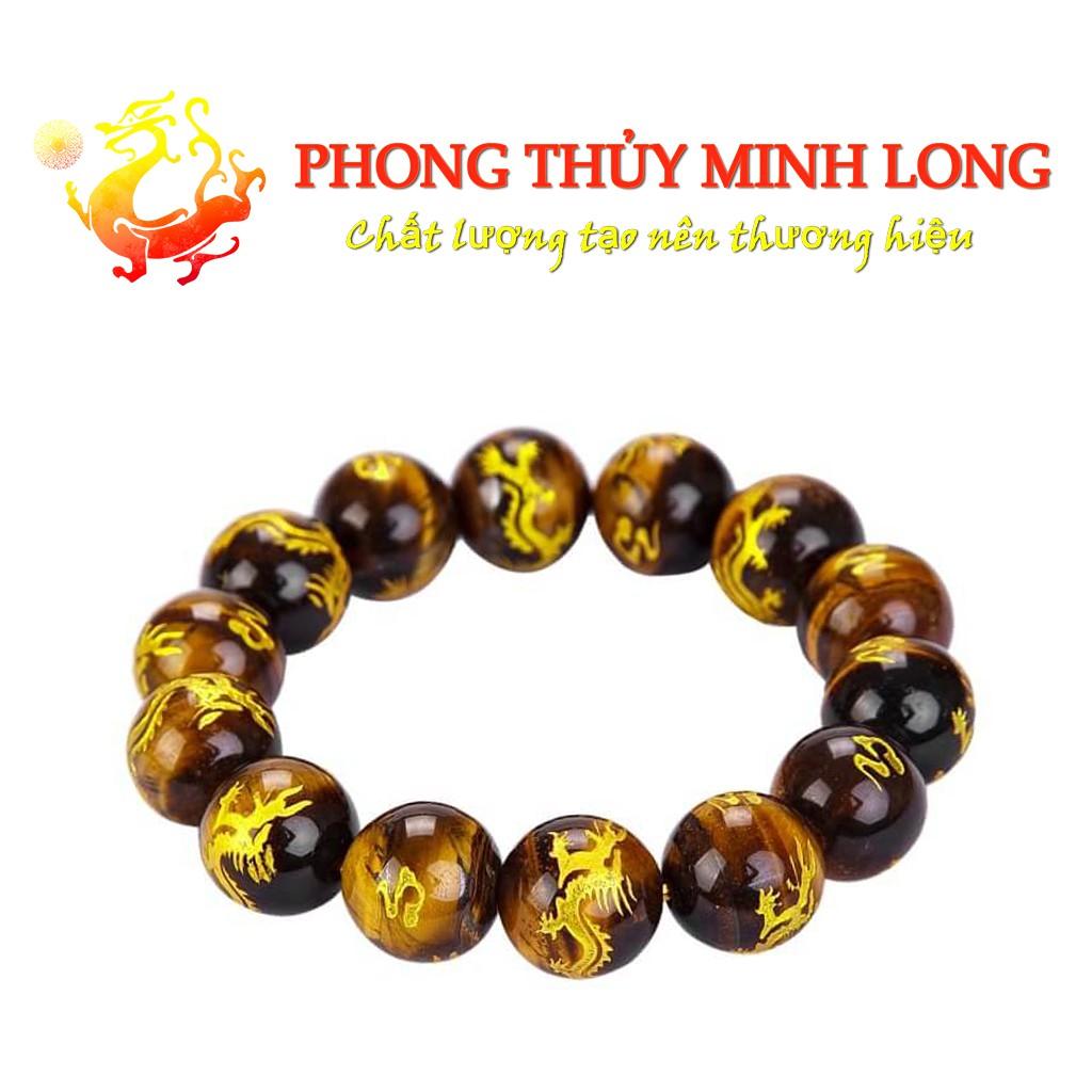Vòng tay đá Mắt Hổ Vàng Nâu khắc Hình Rồng 5A mix tỳ hưu Bạc
