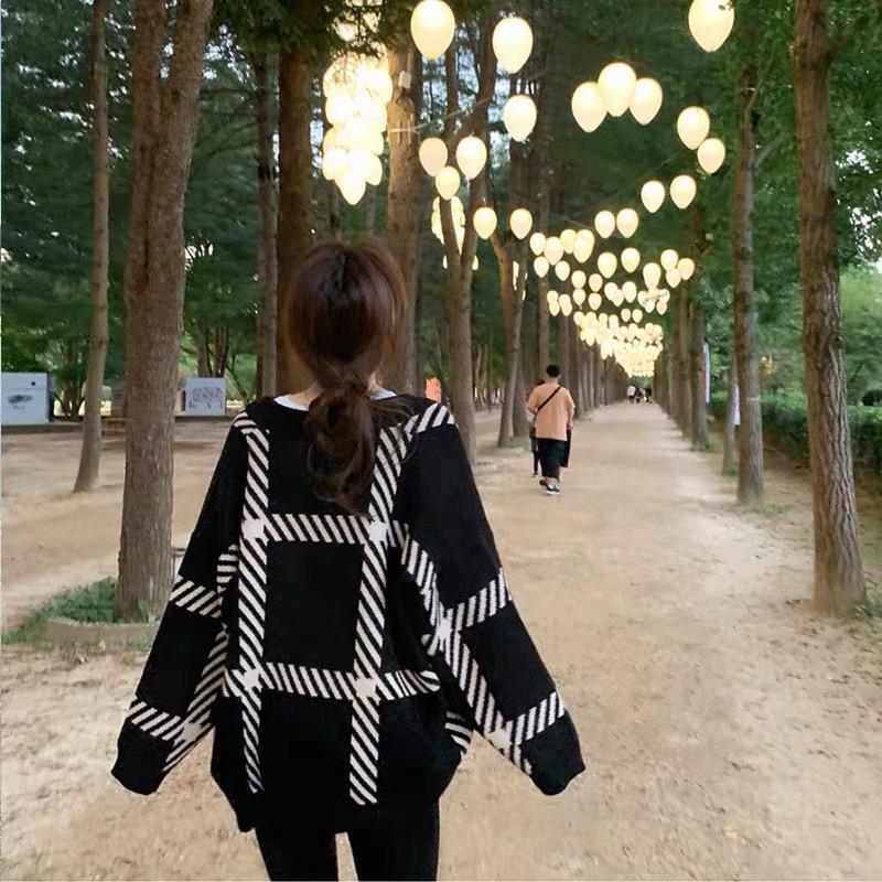 MS777 Áo khoác len cardigan kẻ Hàn Quốc thu đông