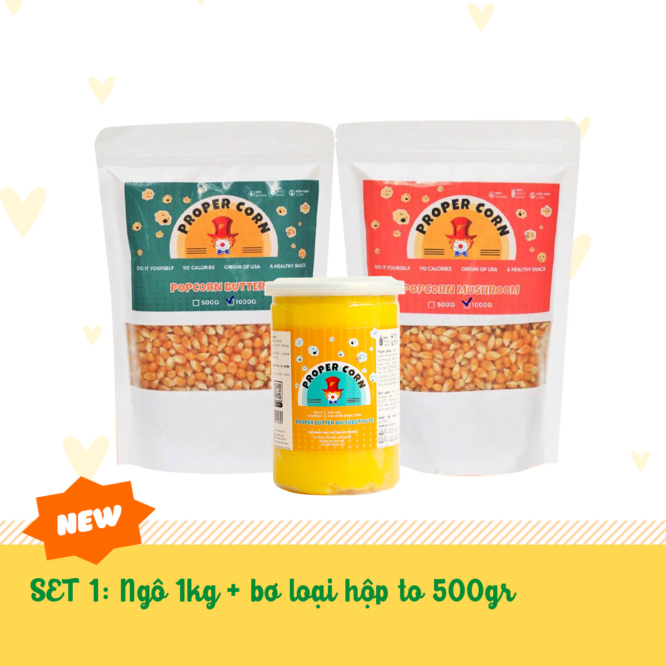 Set nổ bắp rang bơ không biến đổi gen_Propercorn