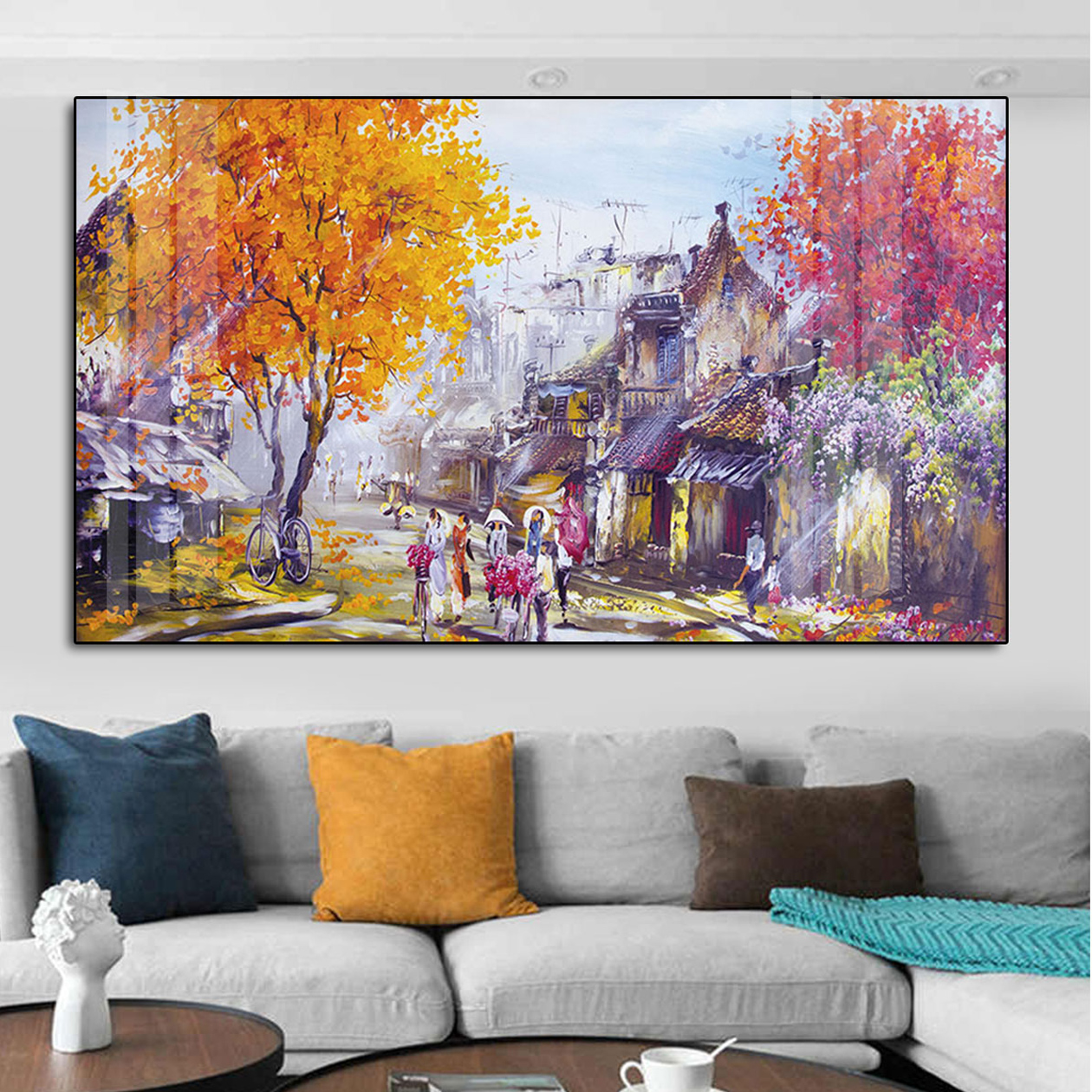 Tranh Phong Cách Sơn Dầu Thành Phố Tình Yêu - Tranh Canvas Treo Tường Sang Trọng, Cao Cấp