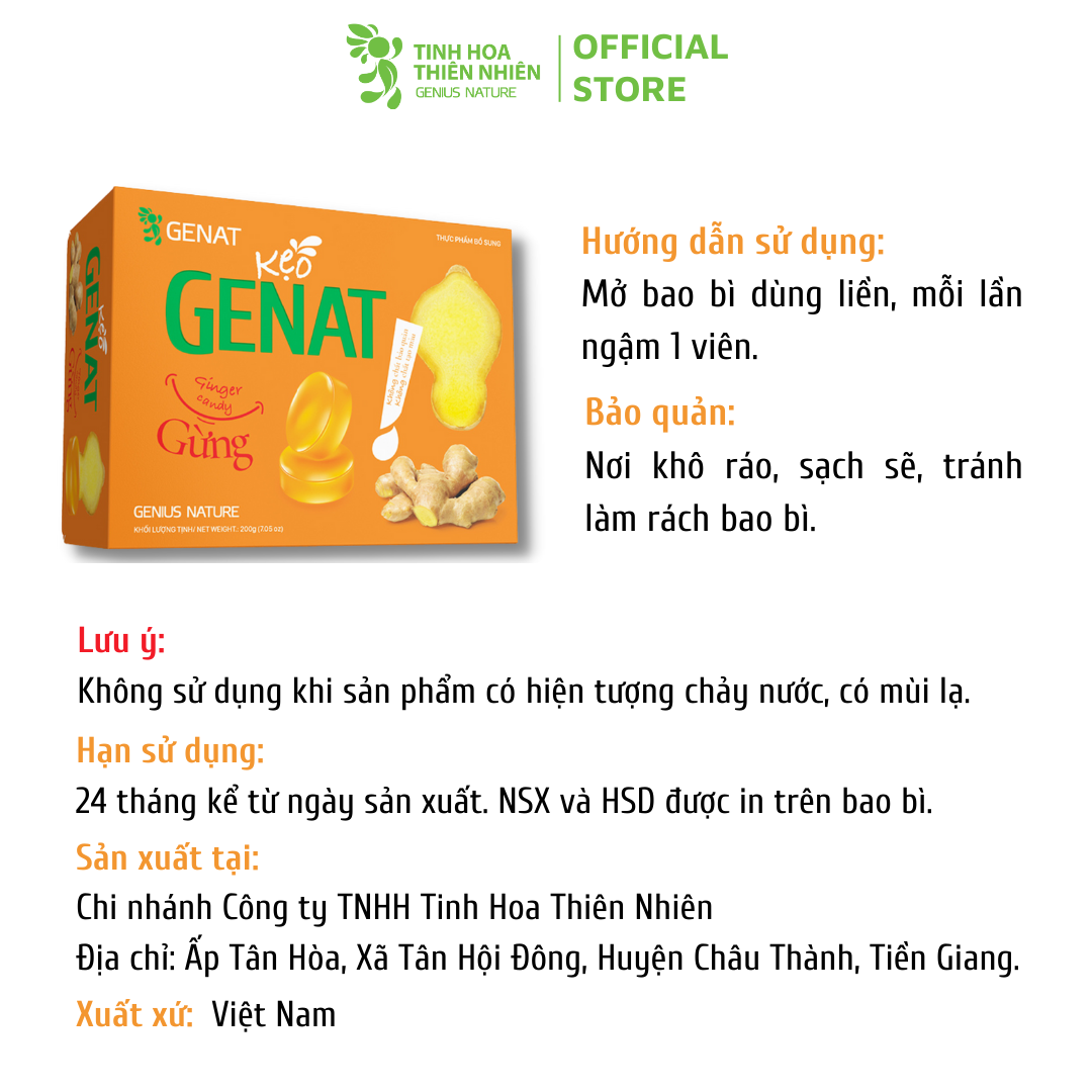 Kẹo Genat Gừng (Hộp 100 viên) - Giao 2H HCM