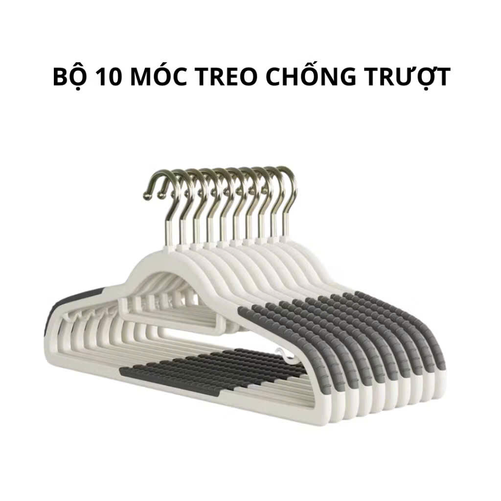 Set 10 móc treo quần áo chống trượt xoay 360, móc áo nhựa dẻo ABS chịu lực tốt