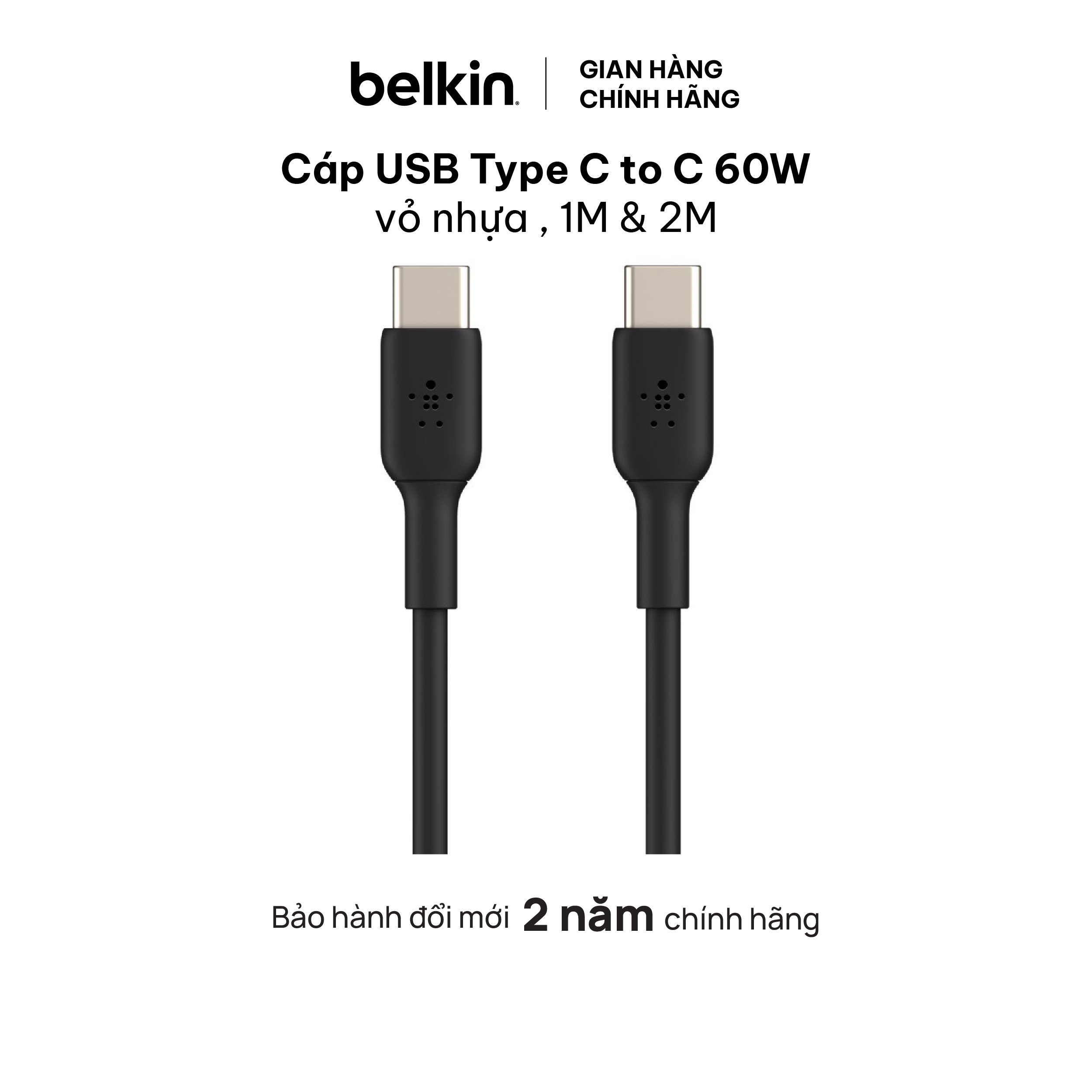 Cáp Sạc Nhanh Usb Type C - C Boostcharge Belkin 60W Vỏ Nhựa Pvc, 1M &Amp; 2M - Hàng Chính Hãng - Đen - 2M