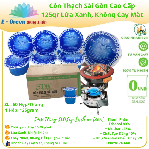 1 Thùng 60 Hộp Cồn Thạch Sài Gòn 125gr Nhóm Bếp Cồn Bếp Than, Lửa Xanh, Không Cay Mắt, Không Mùi,Cồn Thạch Cao Cấp