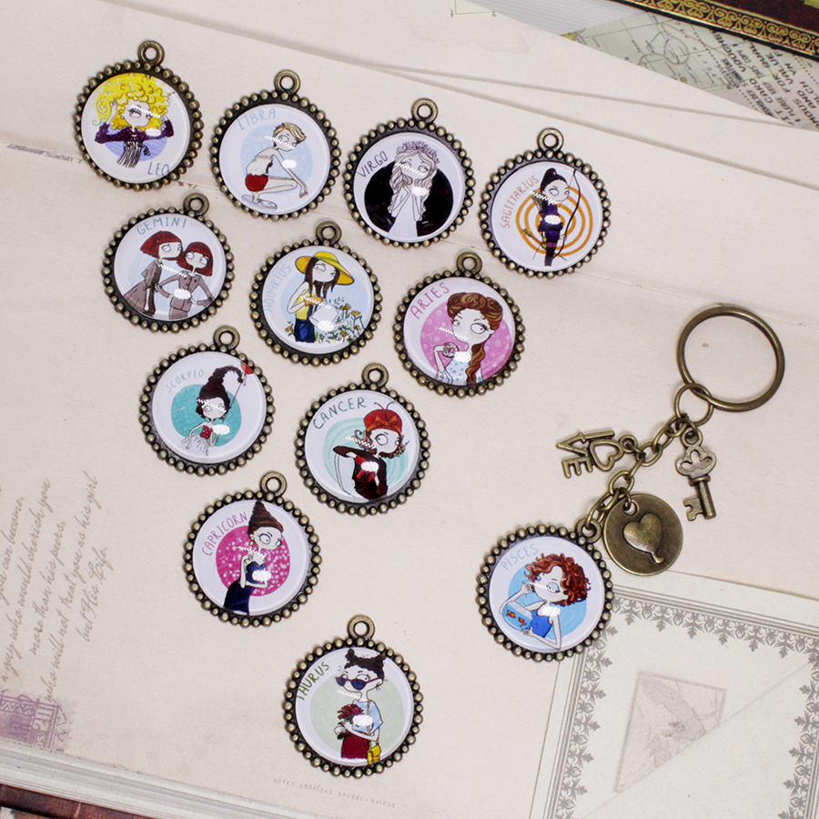 Móc khóa 12 cung hoàng đạo Zodiac mẫu 20mm phong cách Chibi 06646-M4