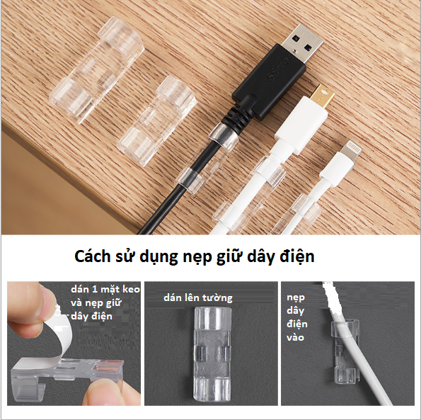 Nẹp dây điện dán tường treo giữ cố định dây sạc, cáp sạc thông minh, bộ kẹp đi dây điện 20 cái có kèm keo dán GD468-NepDD