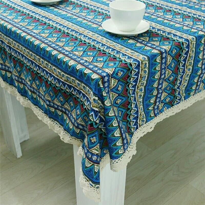 Vải Bố Vải Canvas Decor Trang Trí May Rèm, Màn Cửa Sổ, Khăn Bàn, Khăn Picnic, Phông Chụp Ảnh Họa Tiết Thổ Cẩm Xanh