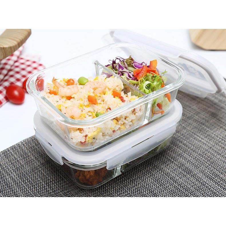 Hộp Cơm Thủy Tinh 2 Ngăn Tặng Kèm Túi Giữ Nhiệt
