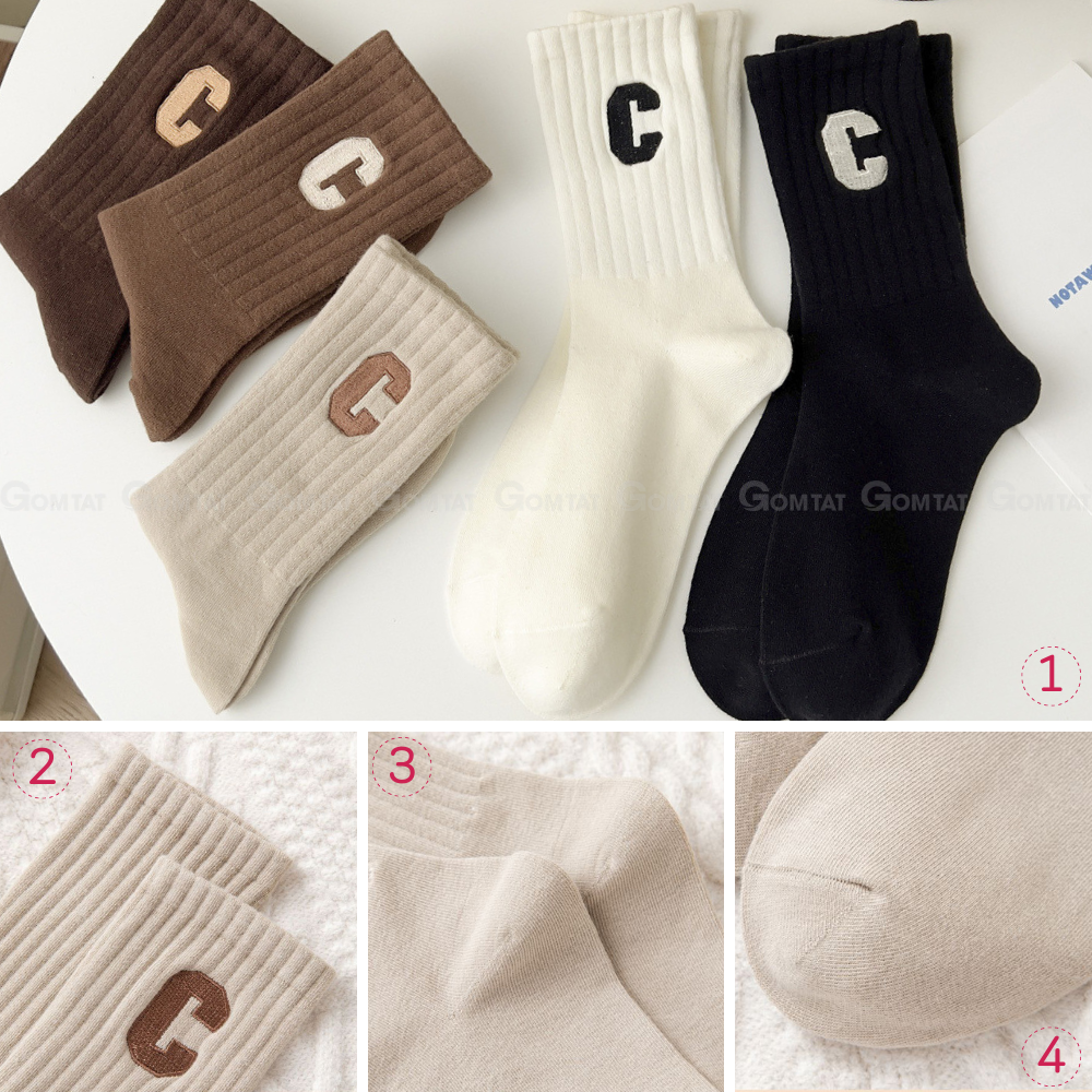 Tất nữ cổ cao cao cấp mẫu chữ C, vớ cổ cao nữ chất liệu cotton cao cấp, mềm mại thoáng khí - PO-COCAO-C-3012-1DOI